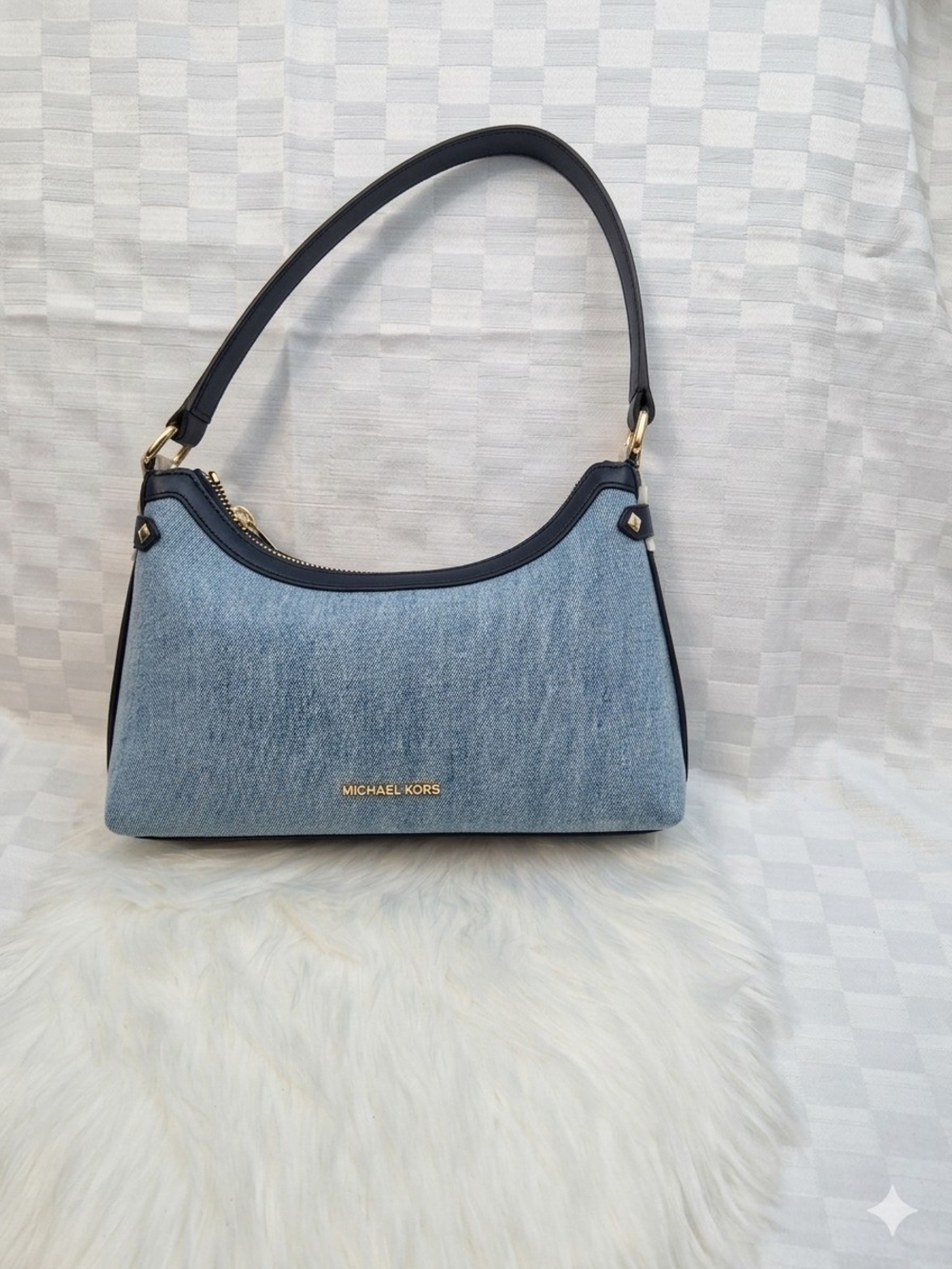 Michael Kors Light Blue Denim Shoulder Bag with Black Trim